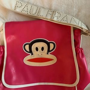 Paul Frank Monkey Pink Diaper Bag with White Adjustable Shoulder Strap